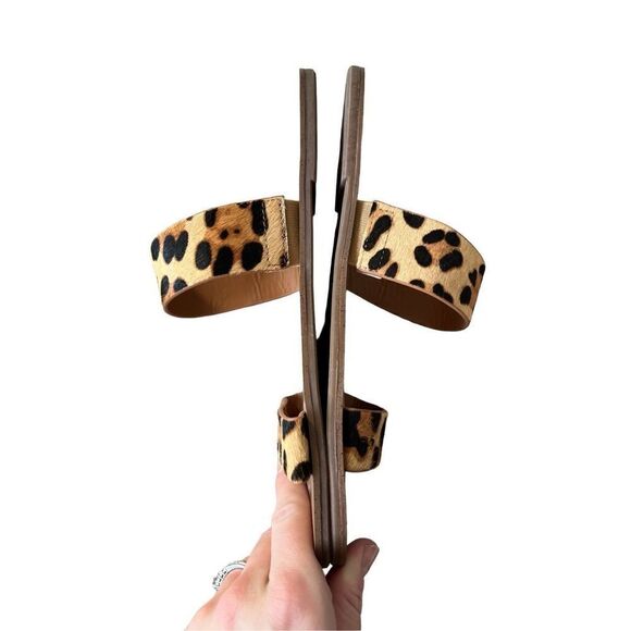 J CREW Sz 8 Leopard Calf Hair Leather Sandals Summer Beach Pool Slide Flats Tan - Picture 8 of 11